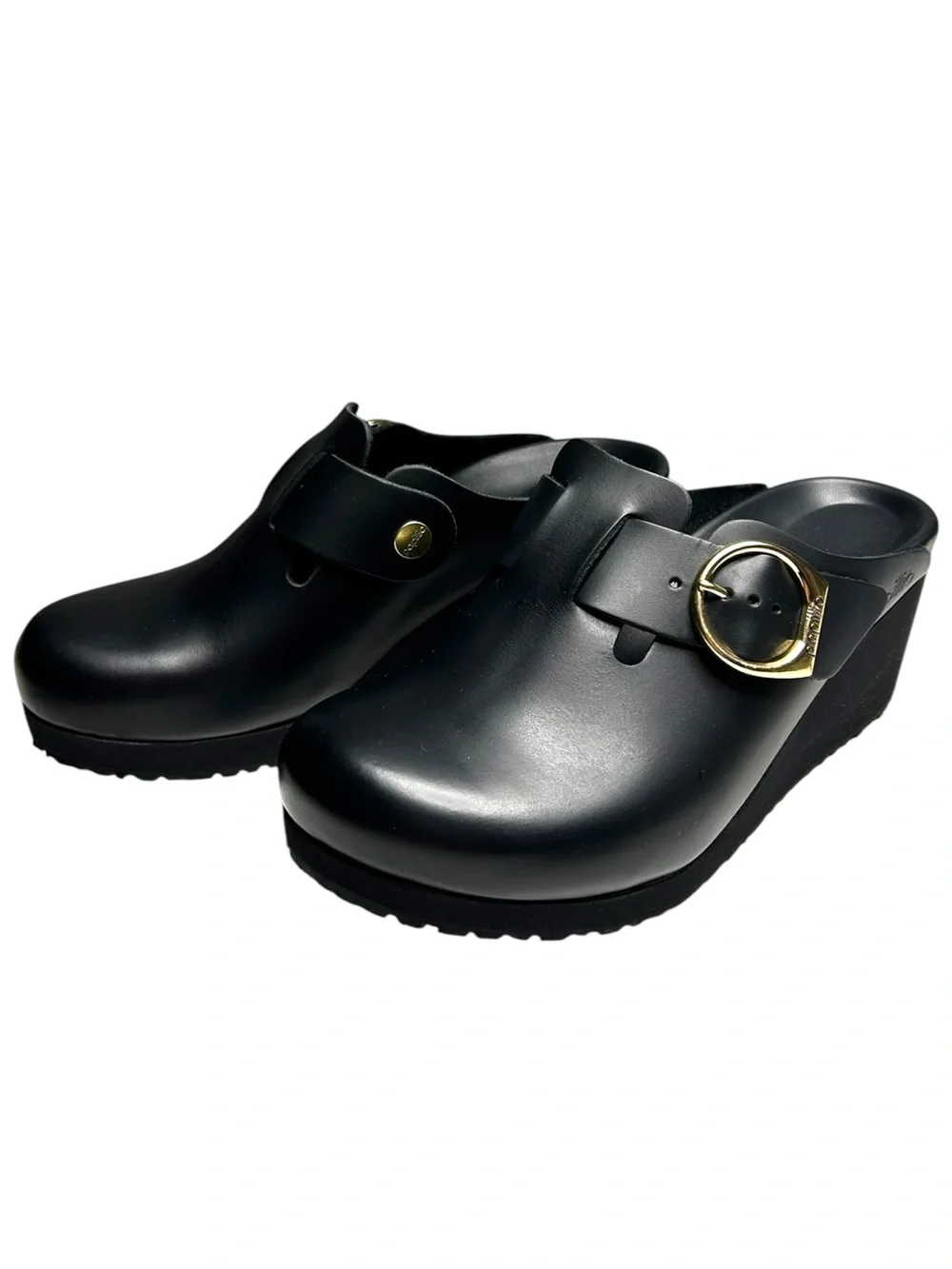 Birkenstock Fanny Ring Buckle Black Leather Platform Clogs EU 37 Medium / Narrow - Picture 3 of 12